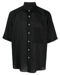 Мужская черная рубашка с коротким рукавом в вертикальную полоску от Low Brand