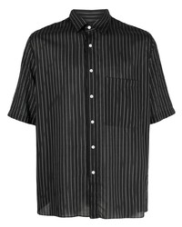 Мужская черная рубашка с коротким рукавом в вертикальную полоску от Low Brand