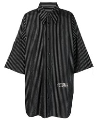 Мужская черная рубашка с коротким рукавом в вертикальную полоску от MM6 MAISON MARGIELA