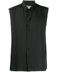 Мужская черная рубашка с коротким рукавом в вертикальную полоску от Saint Laurent