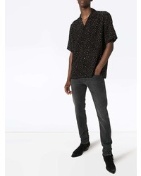 Мужская черная рубашка с коротким рукавом в горошек от Saint Laurent