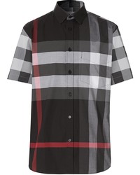 Мужская черная рубашка с коротким рукавом в шотландскую клетку от Burberry