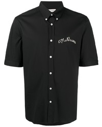 Мужская черная рубашка с коротким рукавом с вышивкой от Alexander McQueen