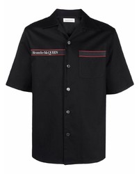 Мужская черная рубашка с коротким рукавом с вышивкой от Alexander McQueen