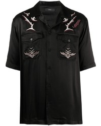 Мужская черная рубашка с коротким рукавом с вышивкой от Diesel