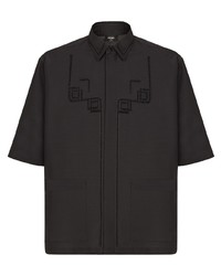 Мужская черная рубашка с коротким рукавом с вышивкой от Fendi