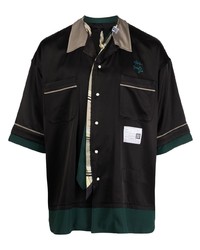Мужская черная рубашка с коротким рукавом с вышивкой от Maison Mihara Yasuhiro
