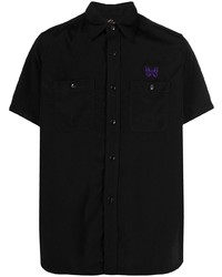 Мужская черная рубашка с коротким рукавом с вышивкой от Needles