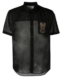 Мужская черная рубашка с коротким рукавом с вышивкой от Saint Laurent