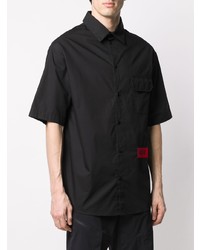 Мужская черная рубашка с коротким рукавом с вышивкой от 424