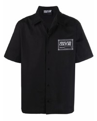 Мужская черная рубашка с коротким рукавом с вышивкой от VERSACE JEANS COUTURE