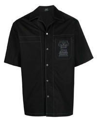 Мужская черная рубашка с коротким рукавом с вышивкой от Versace