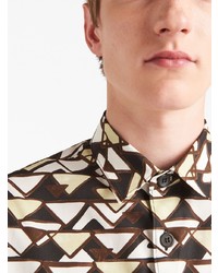 Мужская черная рубашка с коротким рукавом с геометрическим рисунком от Prada