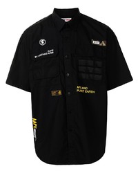 Мужская черная рубашка с коротким рукавом с принтом от AAPE BY A BATHING APE