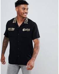 Мужская черная рубашка с коротким рукавом с принтом от ASOS DESIGN