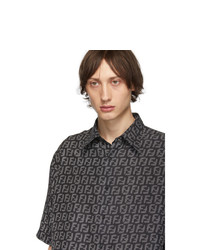 Мужская черная рубашка с коротким рукавом с принтом от Fendi