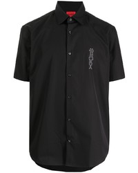 Мужская черная рубашка с коротким рукавом с принтом от BOSS