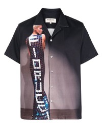 Мужская черная рубашка с коротким рукавом с принтом от Fiorucci