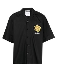 Мужская черная рубашка с коротким рукавом с принтом от Moschino