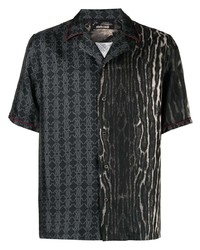 Мужская черная рубашка с коротким рукавом с принтом от Roberto Cavalli