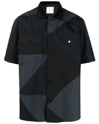 Мужская черная рубашка с коротким рукавом с принтом от Sacai