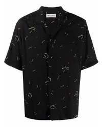 Мужская черная рубашка с коротким рукавом с принтом от Saint Laurent