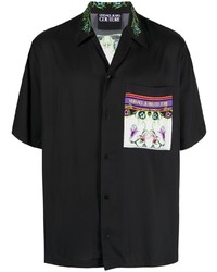 Мужская черная рубашка с коротким рукавом с принтом от VERSACE JEANS COUTURE