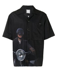 Мужская черная рубашка с коротким рукавом с принтом от Wooyoungmi
