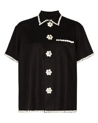 Мужская черная рубашка с коротким рукавом с украшением от Bode