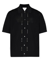 Мужская черная рубашка с коротким рукавом с украшением от Bottega Veneta