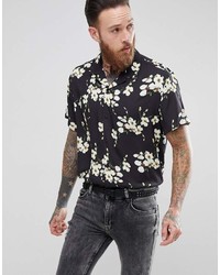 Мужская черная рубашка с коротким рукавом с цветочным принтом от Asos
