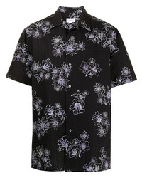 Мужская черная рубашка с коротким рукавом с цветочным принтом от Brioni