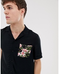 Мужская черная рубашка с коротким рукавом с цветочным принтом от Burton Menswear