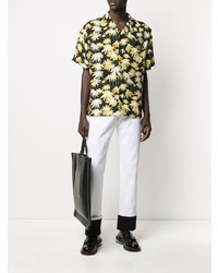 Мужская черная рубашка с коротким рукавом с цветочным принтом от Loewe