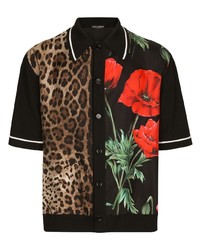 Мужская черная рубашка с коротким рукавом с цветочным принтом от Dolce & Gabbana
