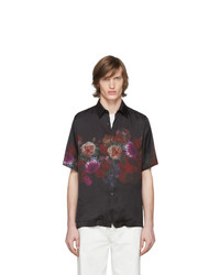 Мужская черная рубашка с коротким рукавом с цветочным принтом от Dries Van Noten