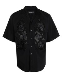 Мужская черная рубашка с коротким рукавом с цветочным принтом от DSQUARED2