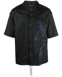 Мужская черная рубашка с коротким рукавом с цветочным принтом от Emporio Armani