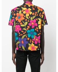 Мужская черная рубашка с коротким рукавом с цветочным принтом от Saint Laurent