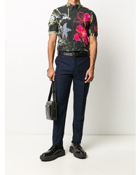 Мужская черная рубашка с коротким рукавом с цветочным принтом от Alexander McQueen