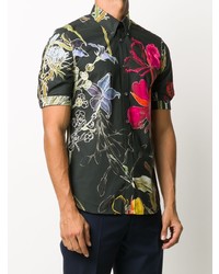 Мужская черная рубашка с коротким рукавом с цветочным принтом от Alexander McQueen