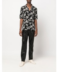 Мужская черная рубашка с коротким рукавом с цветочным принтом от Saint Laurent