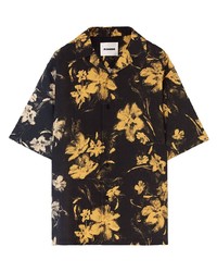 Мужская черная рубашка с коротким рукавом с цветочным принтом от Jil Sander