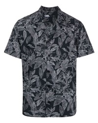 Мужская черная рубашка с коротким рукавом с цветочным принтом от Karl Lagerfeld