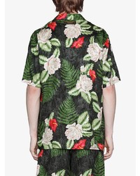 Мужская черная рубашка с коротким рукавом с цветочным принтом от Gucci