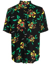 Мужская черная рубашка с коротким рукавом с цветочным принтом от Mauna Kea