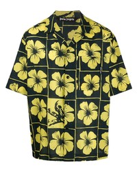 Мужская черная рубашка с коротким рукавом с цветочным принтом от Palm Angels