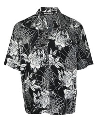 Мужская черная рубашка с коротким рукавом с цветочным принтом от Palm Angels
