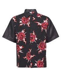 Мужская черная рубашка с коротким рукавом с цветочным принтом от Prada