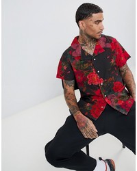 Мужская черная рубашка с коротким рукавом с цветочным принтом от Profound Aesthetic